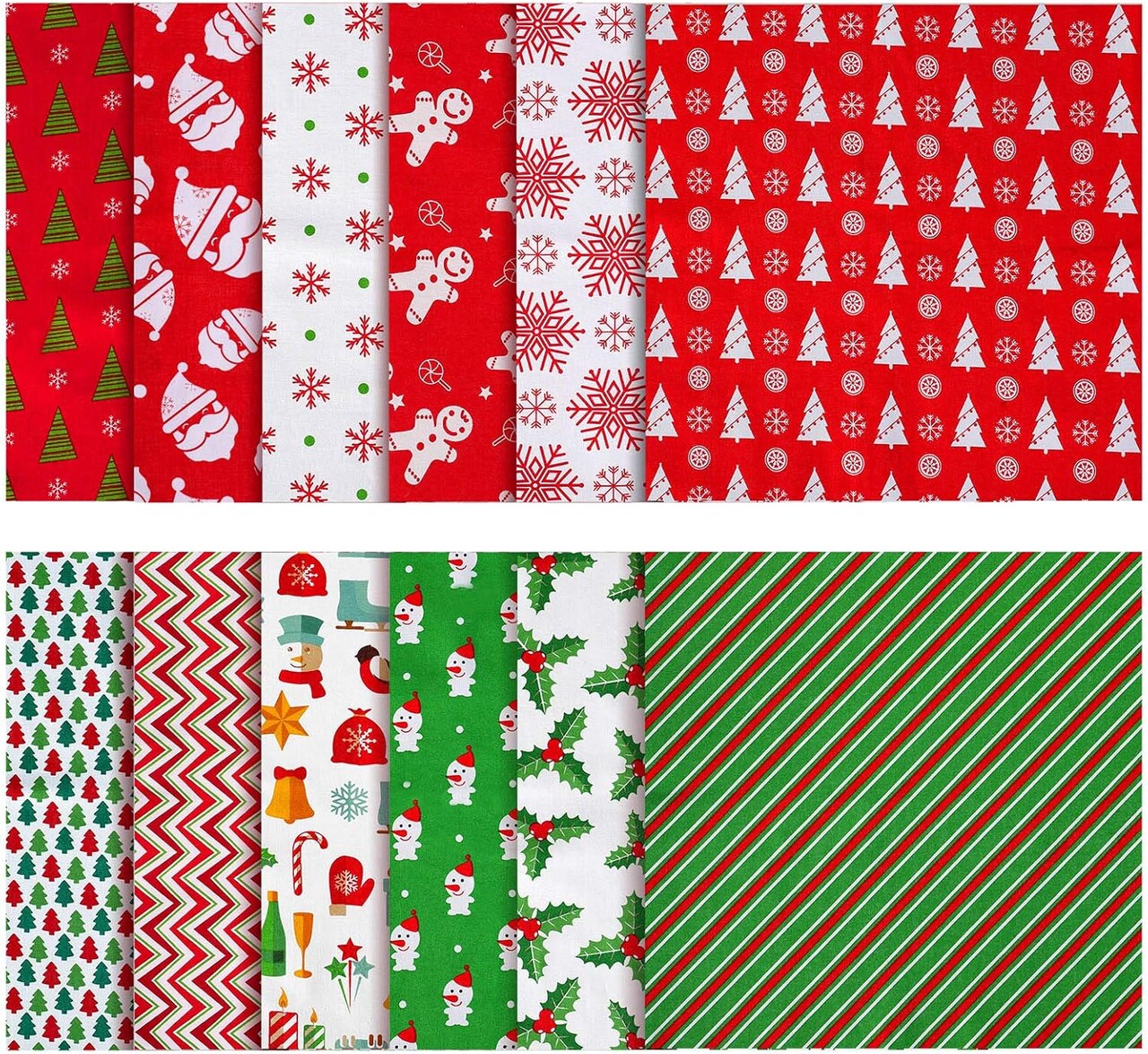 12 Pieces 11.8 x 11.8 Inches Christmas Fabric Bundles Multi-Color Fabric Patchwork Christmas Tree Fat Quarters for DIY Craft Christmas DIY Quilting